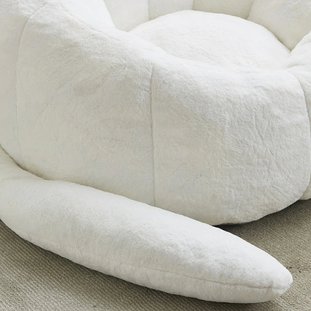 Cat-Shaped Faux Fur Bean Bag Chair with Long Tail – Memory Foam Accent Sofa
