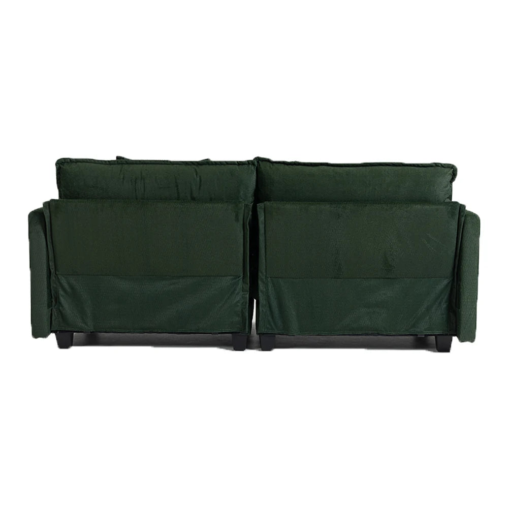 green fabric sofa back view