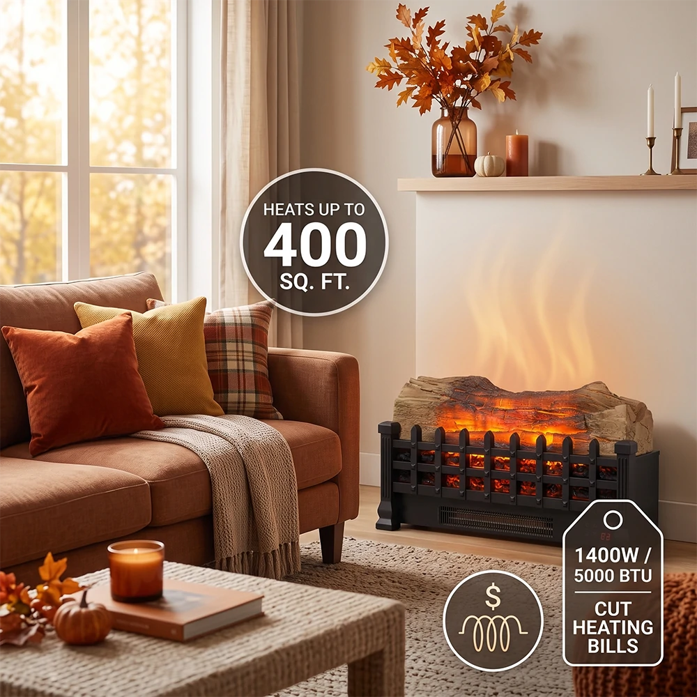 1400W 5000 BTU electric fireplace space heater warming living room up to 400 square feet