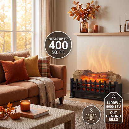 1400W 5000 BTU electric fireplace space heater warming living room up to 400 square feet