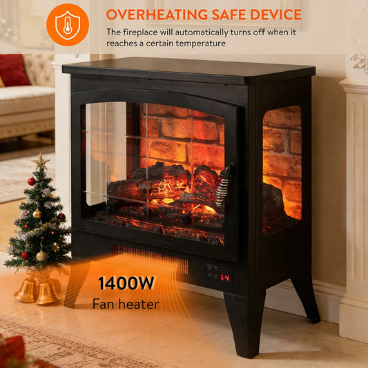 1400W fan heater electric fireplace with built-in overheat safe cut-off device