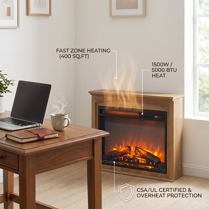 1500W Fast Zone Heating Electric Fireplace Heater for Home Office (400 Sq Ft)