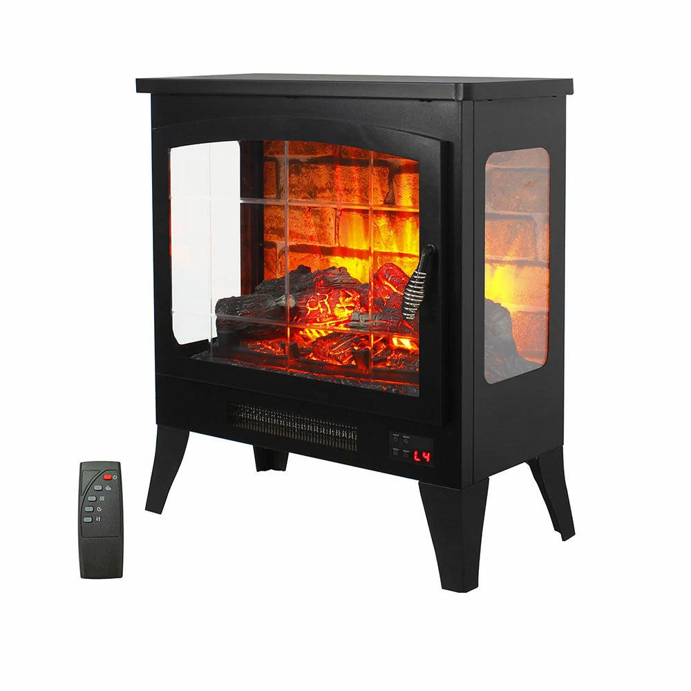 21-inch freestanding electric fireplace stove heater in antique black with remote control