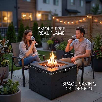 24x24 inch space-saving smokeless propane fire table for patio deck