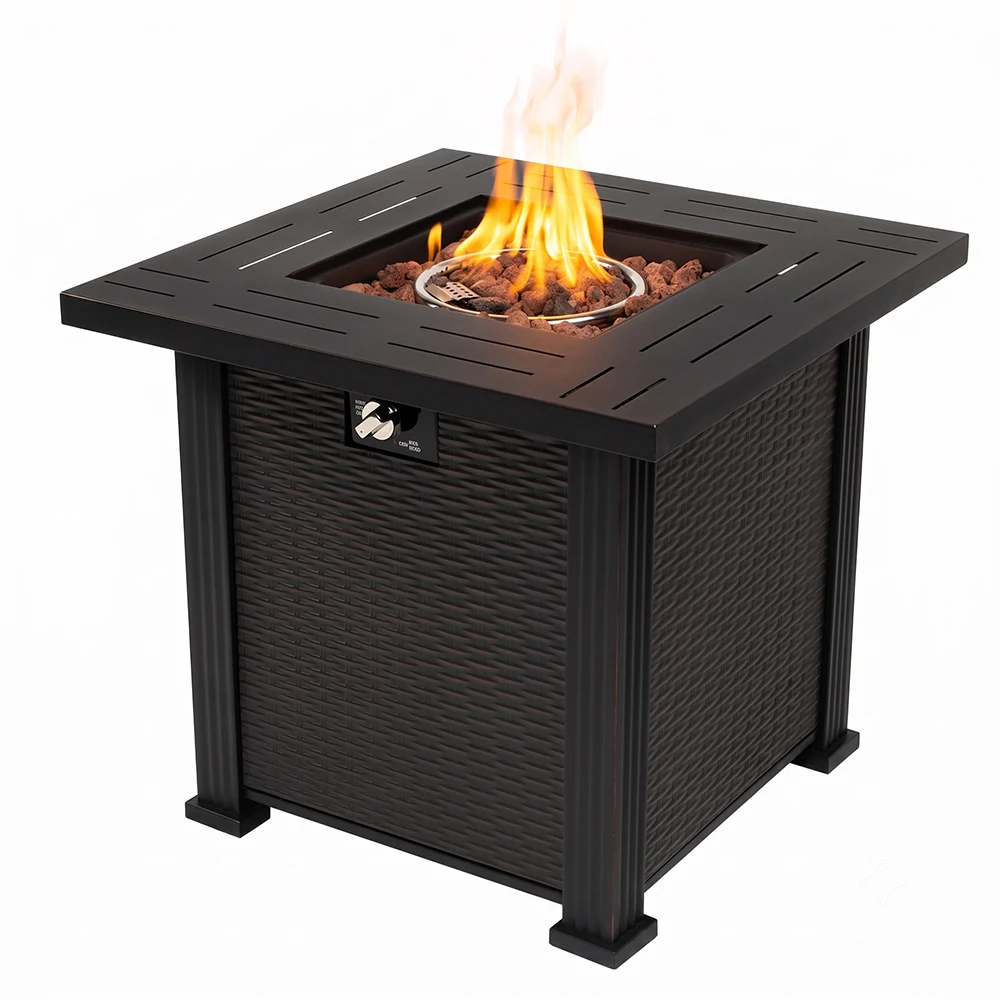 28-inch 50000 BTU square steel propane fire pit table with lava rocks