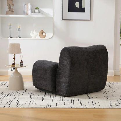 Back view Deep seat black chenille single lounge chair.webp