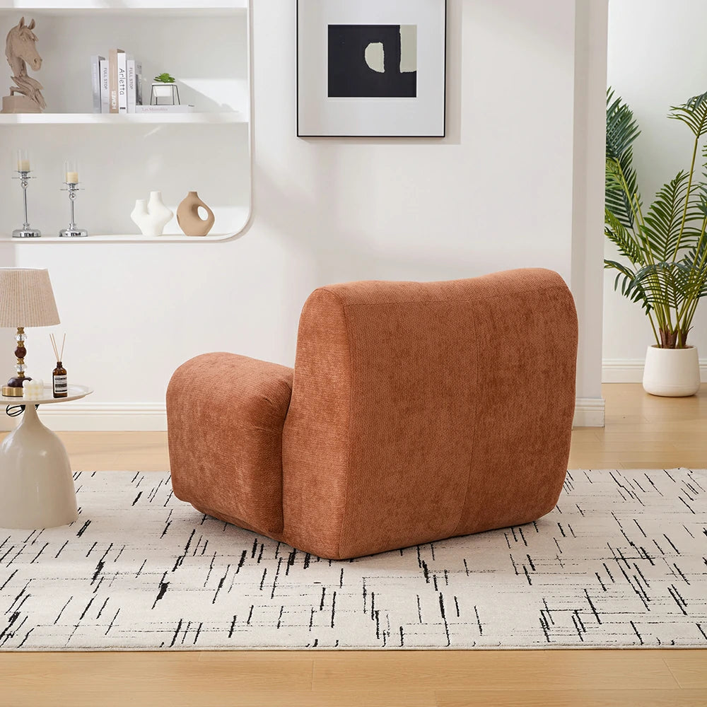Bcak view Modern orange chenille armchair