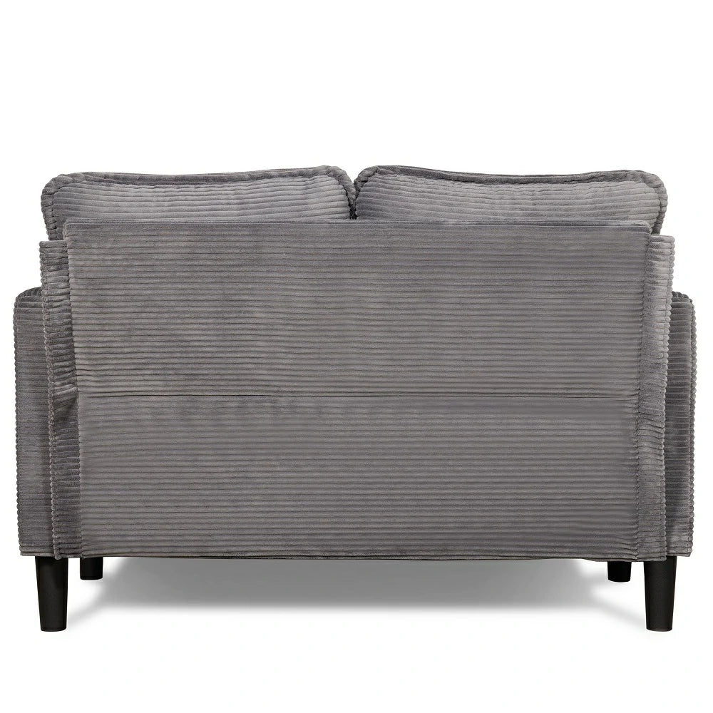 Back view of grey corduroy 2-seater sofa
