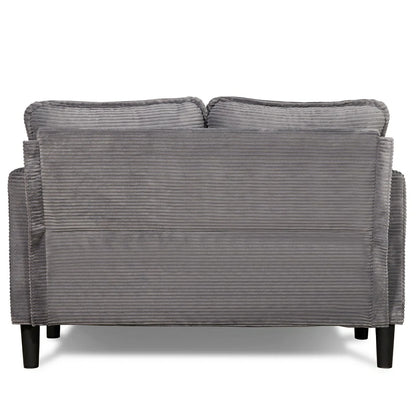 Back view of grey corduroy 2-seater sofa