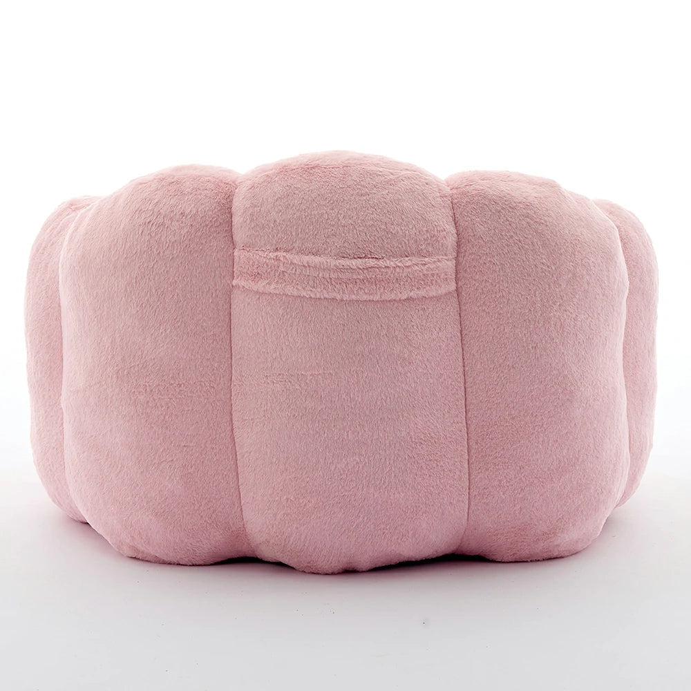 Back view of pink plush flower armchair