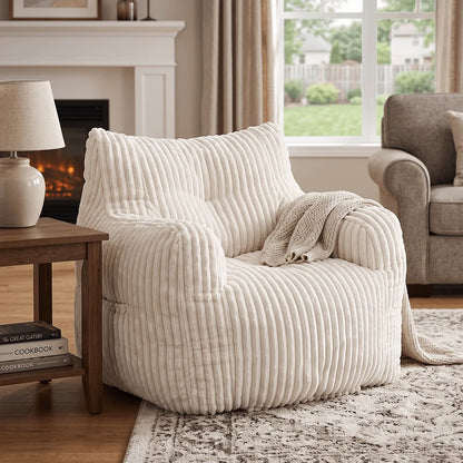 Beige Cozy Soft Corduroy Lounge Chair  Bean Bag Sofa for Living Room