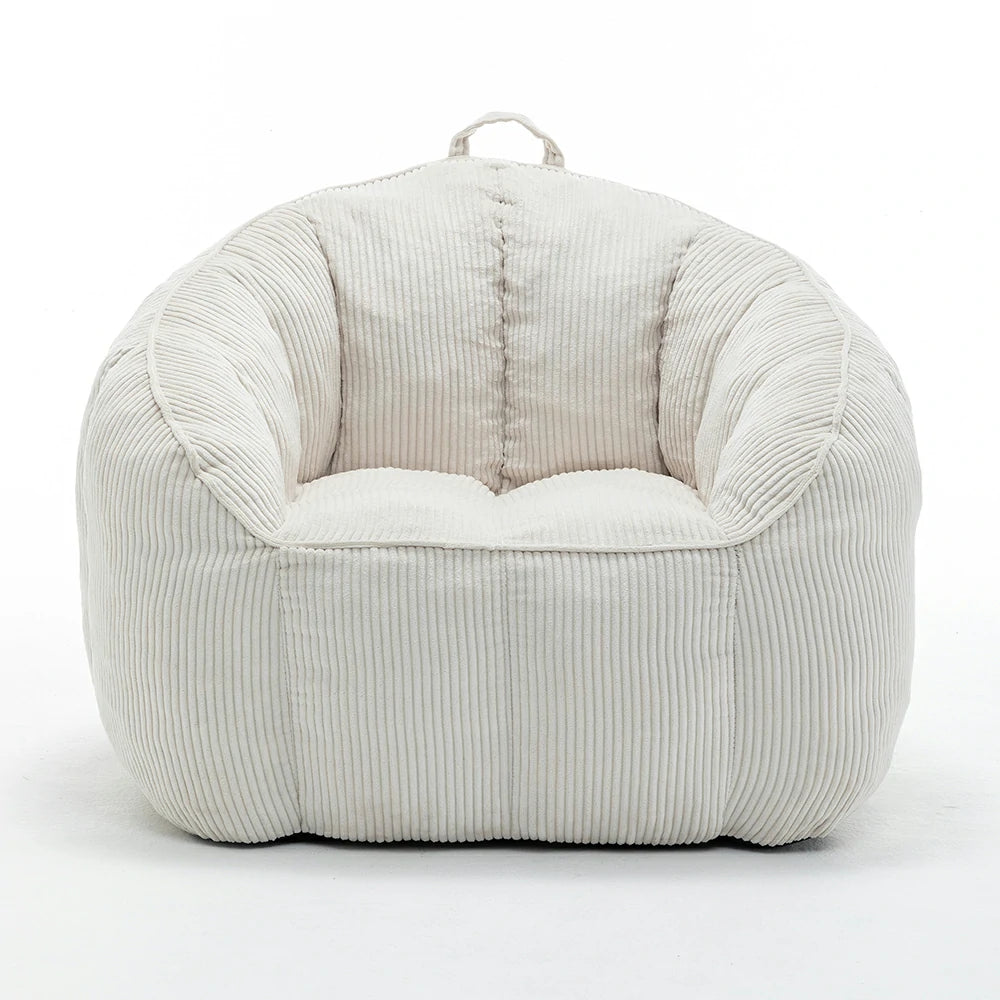 Beige corduroy bean bag chair front view