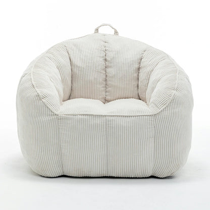 Beige corduroy bean bag chair front view