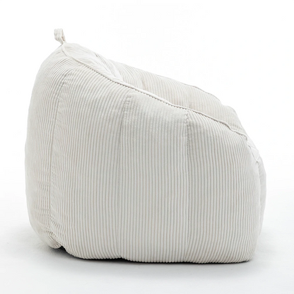 Beige corduroy bean bag chair side view