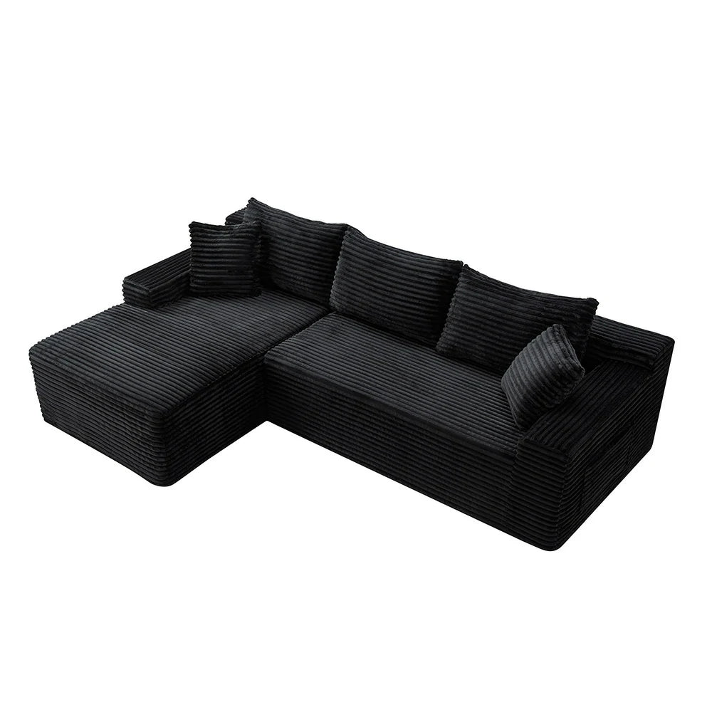 Black corduroy L shaped sectional sofa