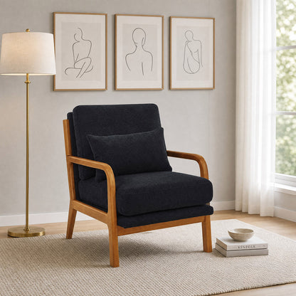 Black mid-century modern accent chair with solid wood frame