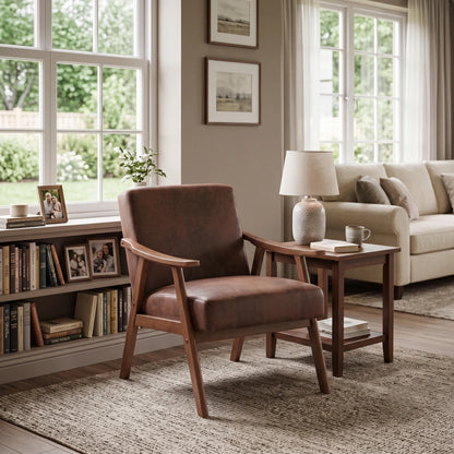 Brown Mid-Century Modern Wingback Accent Chair
