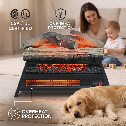 CSA and UL certified electric fireplace heater with overheat protection for pets and kids