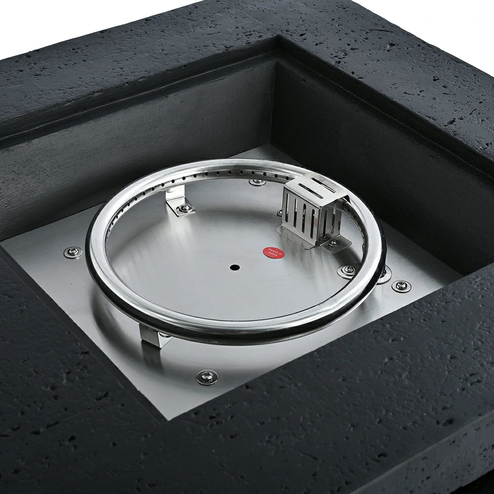 Close-up of durable stainless steel burner and ignition guard
