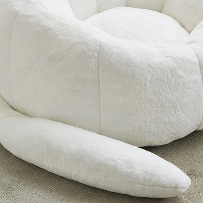 Cat-Shaped Faux Fur Bean Bag Chair with Long Tail – Memory Foam Accent Sofa