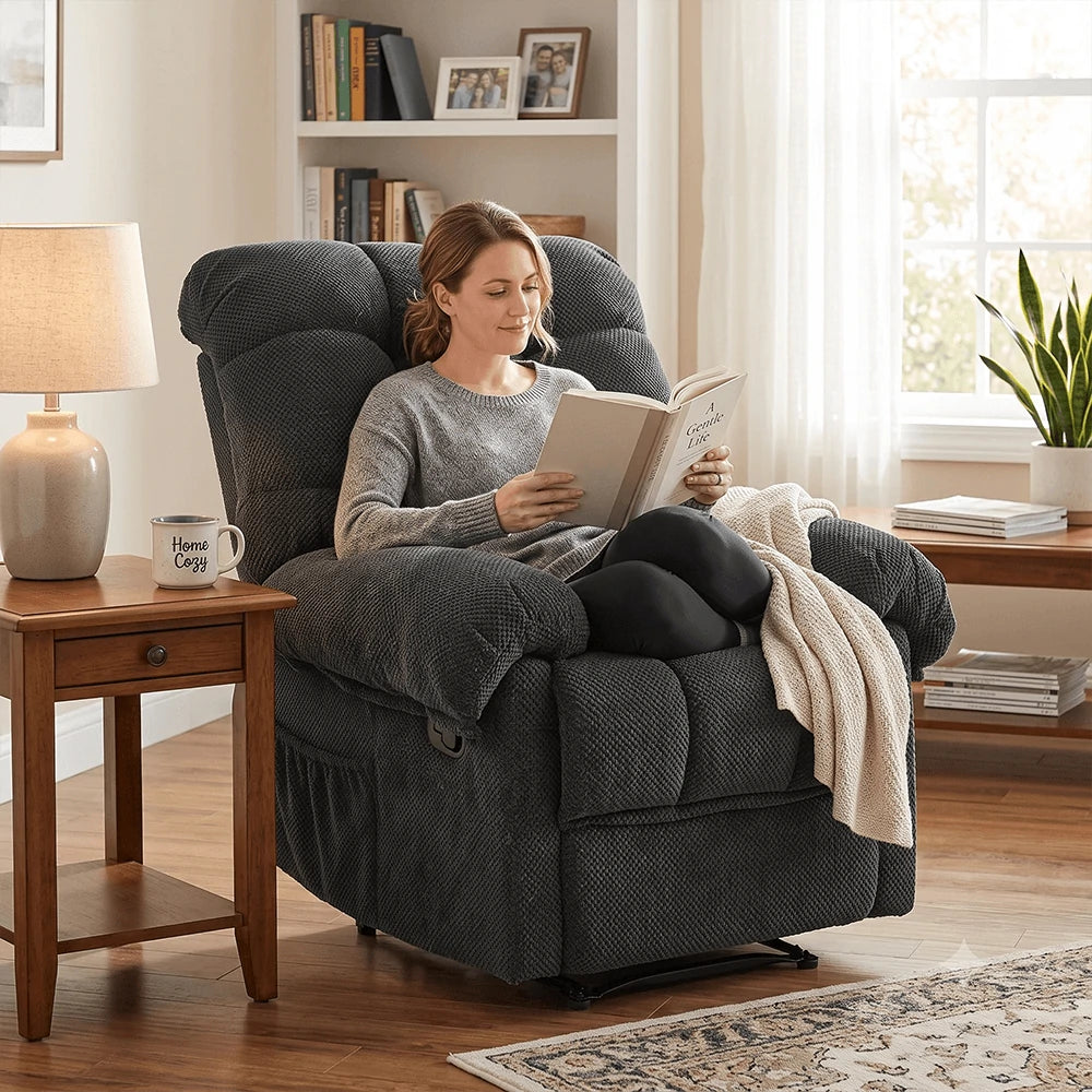 Comfortable Dark Grey Power Recliner Chair for Living Room