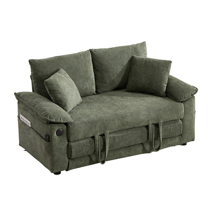 Compact green chenille tufted loveseat sofa bed with side storage pockets