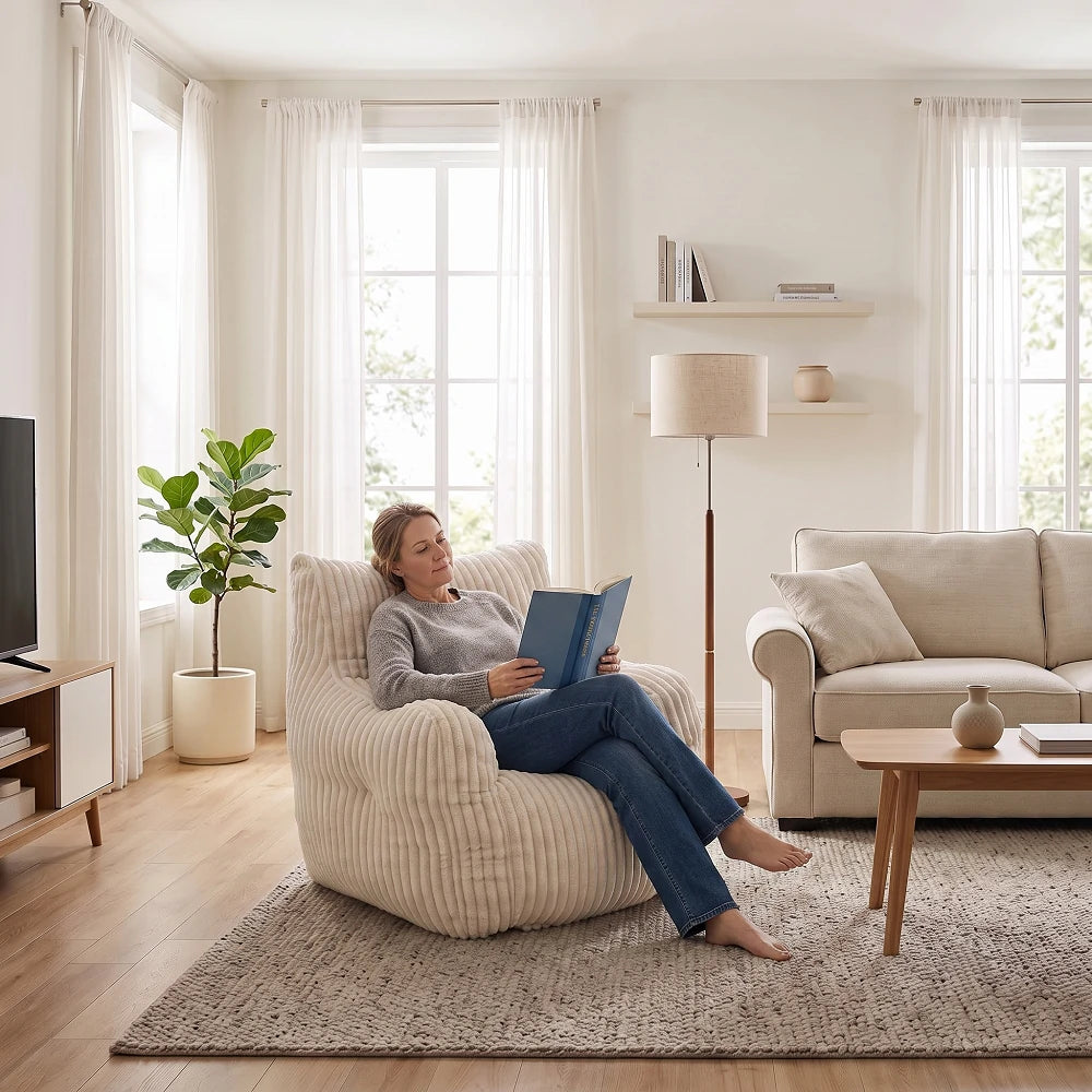 Cozy Soft Corduroy Lounge Chair  Bean Bag Sofa for Living Room