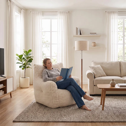 Cozy Soft Corduroy Lounge Chair  Bean Bag Sofa for Living Room