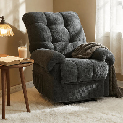 Dark Grey Plush Recliner Chair Styled in Modern Living Room