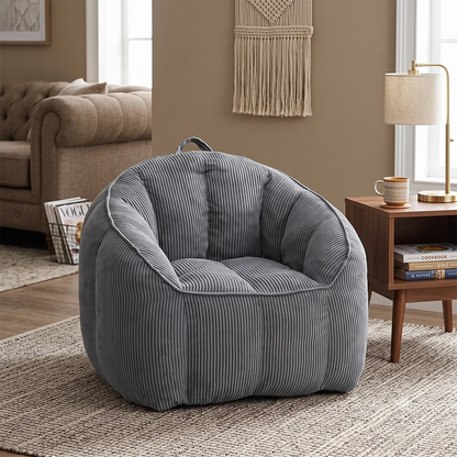 Dark Grey corduroy bean bag chair in modern living room