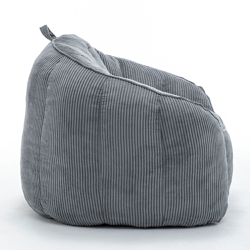 Dark Grey corduroy bean bag chair side view