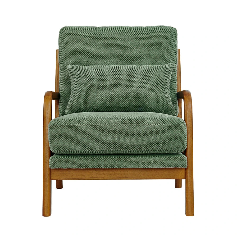 Dark green mid-century modern accent chair with solid wood frame