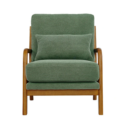 Dark green mid-century modern accent chair with solid wood frame