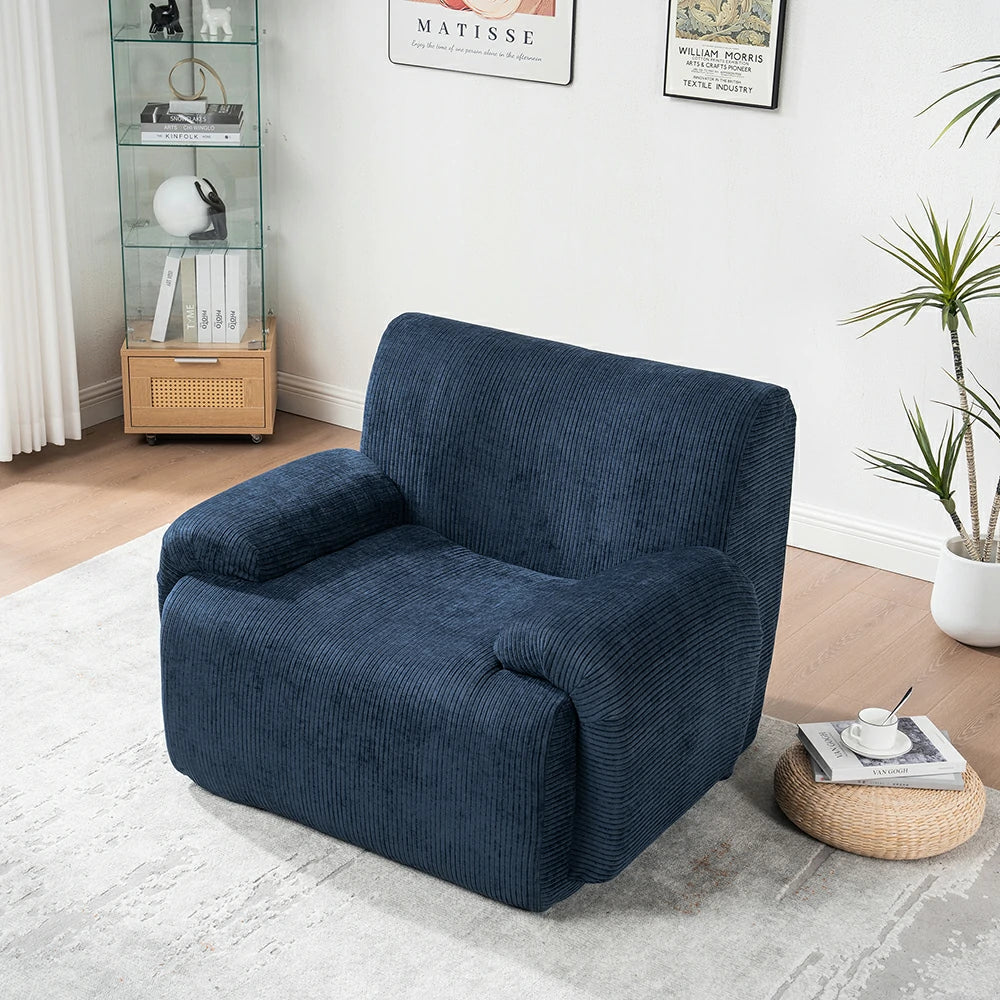 Deep seat navy blue chenille lounge chair