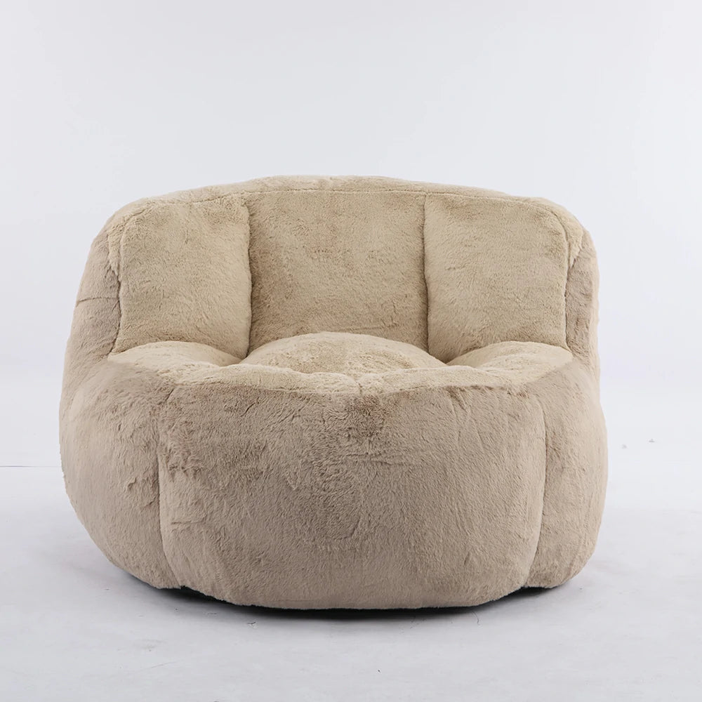 Fluffy brown bean bag chair front view