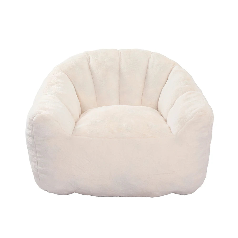 Front view White faux fur bean bag armchair