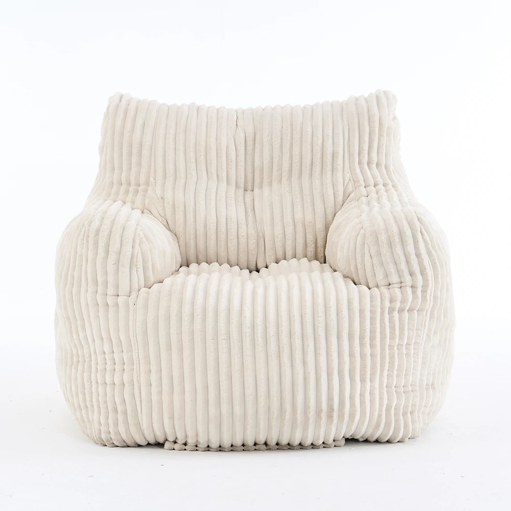 Front view beige ribbed corduroy lounge chair
