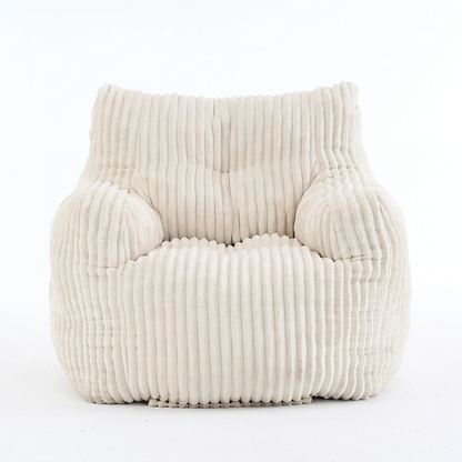 Front view beige ribbed corduroy lounge chair