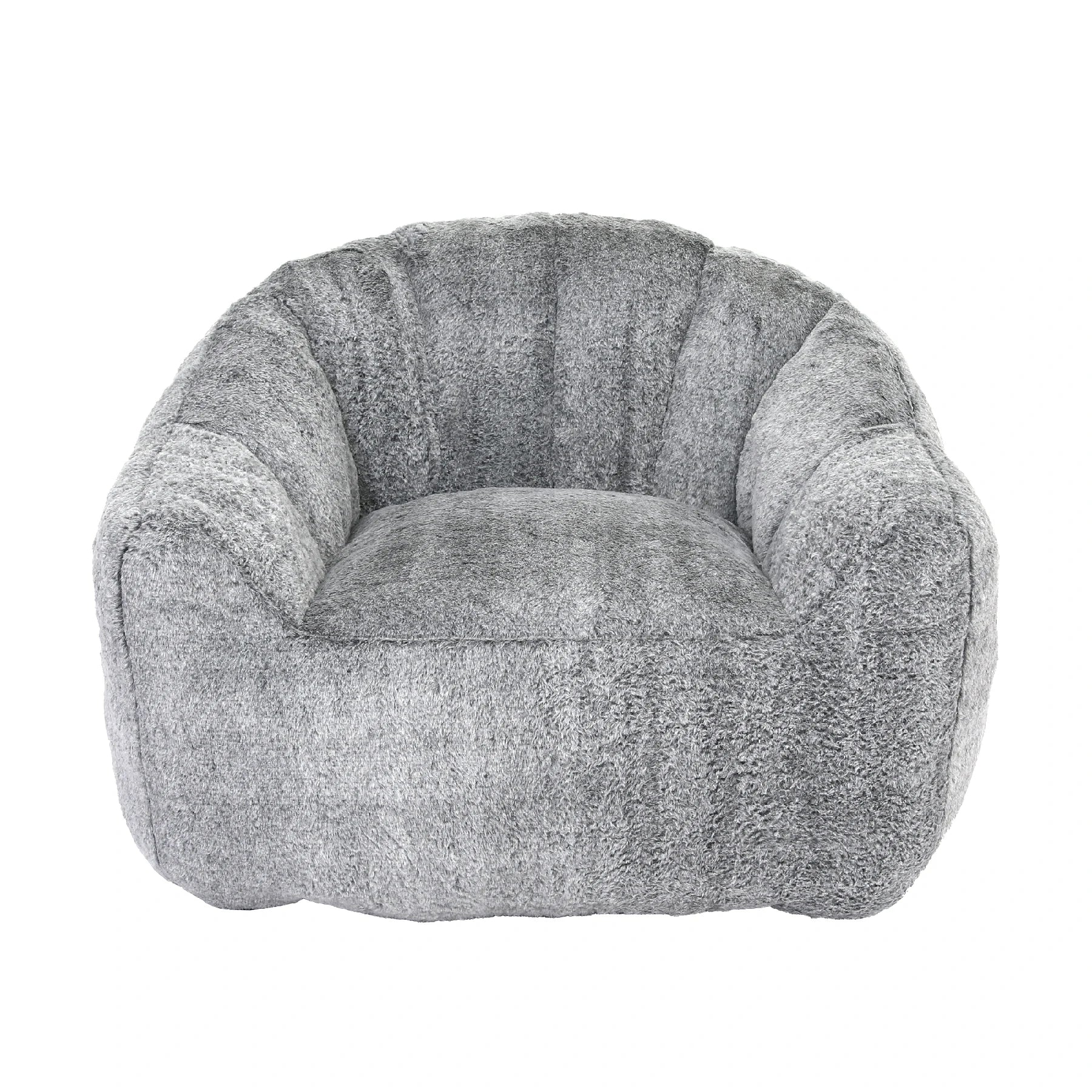 Front view dark gray faux fur bean bag armchair