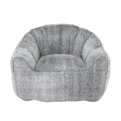 Front view dark gray faux fur bean bag armchair