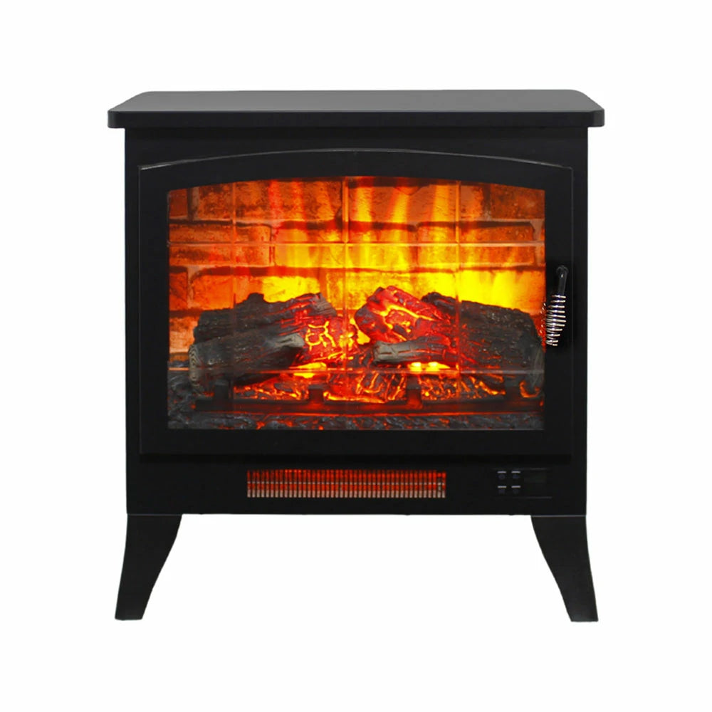 Front view of 3D realistic flame electric fireplace heater on white background