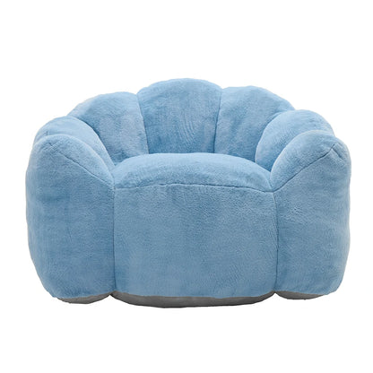 Front view of blue plush flower armchair