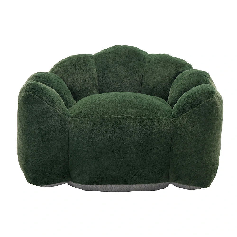 Front view of green plush flower armchair