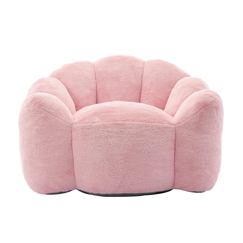 Front view of pink plush flower armchair