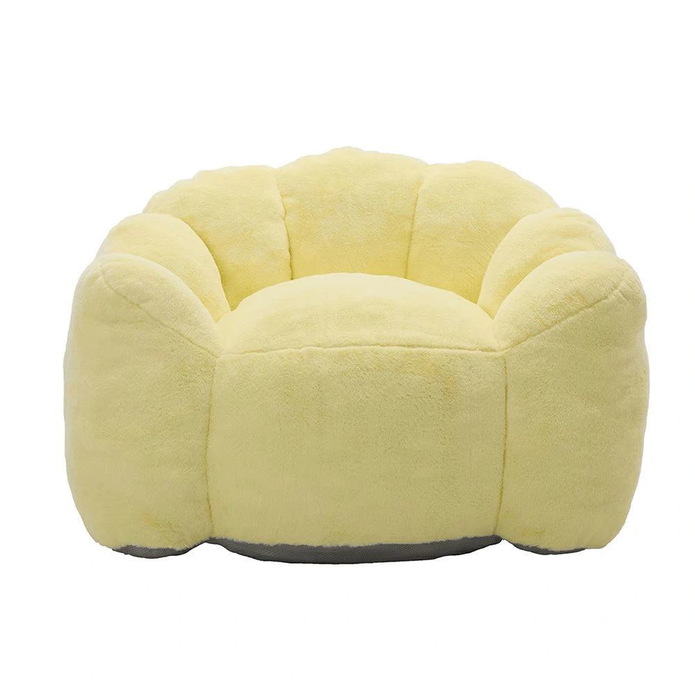 Front view of yellow plush flower armchair