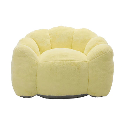 Front view of yellow plush flower armchair