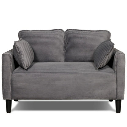 Grey corduroy loveseat sofa front view