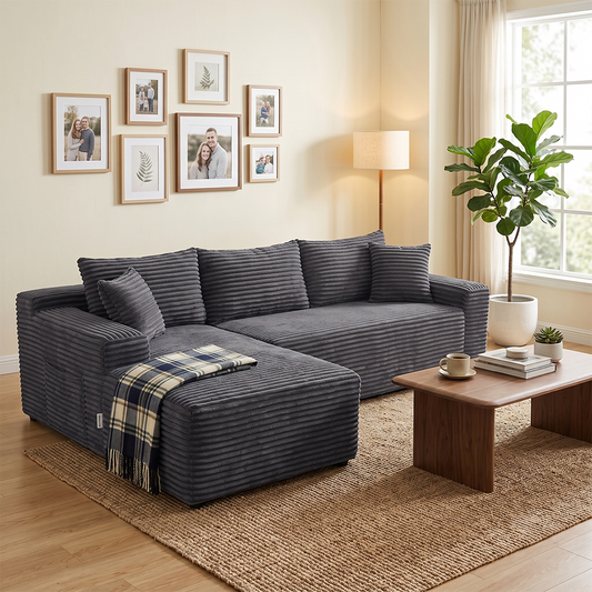 94.5" Modern Corduroy Cloud Sectional Sofa with L-Shape Chaise