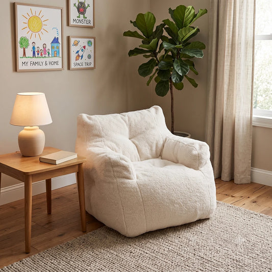 Ivory Teddy Fabric Lounge Chair in Living Room