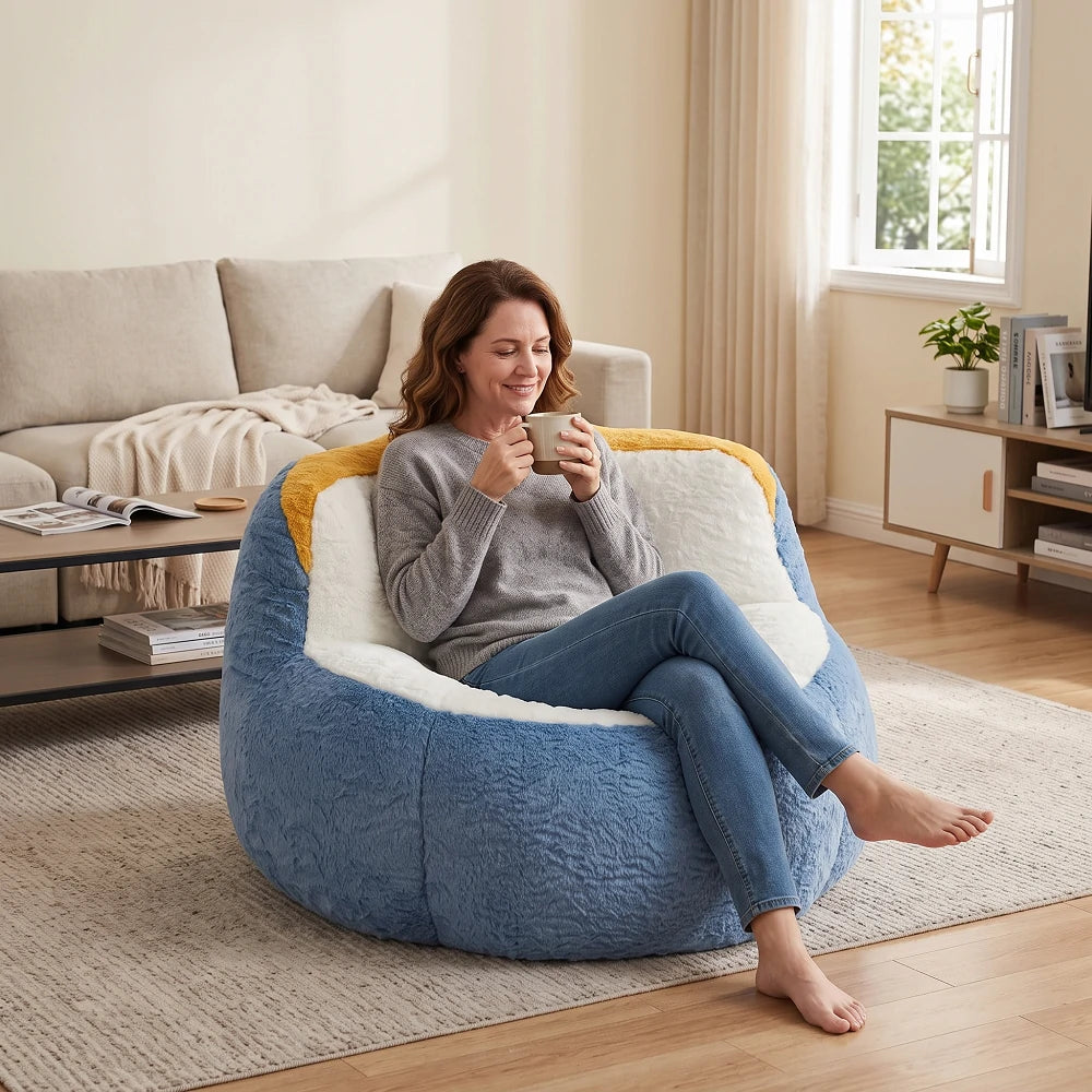 Large Faux Fur Lounger Sofa Filled with Shredded Sponge for Living Room